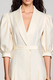 Robe de travail midi en satin ivoire à revers