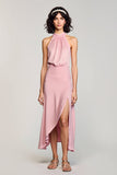 Robe d’invitée de mariage dos nu dos nu rose avec fente