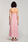 Robe d’invitée de mariage dos nu dos nu rose avec fente