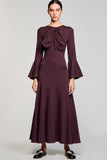 Bourgogne A Line Bow Robe longue d’invitée de mariage avec manches