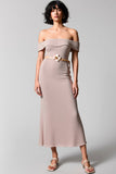 Simple Fog Off The Shoulder Robe d’invitée de mariage midi