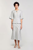 Satin gris 2 pièces col rond Midi costumes d’affaires avec demi-manches