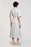 Satin gris 2 pièces col rond Midi costumes d’affaires avec demi-manches