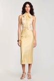 Jaune licol moulant Midi noeud robe d’invitée de mariage