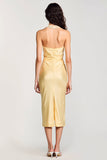Jaune licol moulant Midi noeud robe d’invitée de mariage