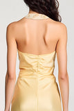 Jaune licol moulant Midi noeud robe d’invitée de mariage