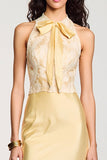 Jaune licol moulant Midi noeud robe d’invitée de mariage
