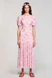 Rose imprimé Une ligne froncée robe