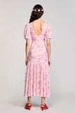 Rose imprimé Une ligne froncée robe