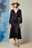 Col V Noir Une ligne Ruchée Robe