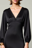 Col V Noir Une ligne Ruchée Robe