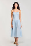 Mousseline de soie Bleu Bretelles Spaghetti Une Ligne Robe