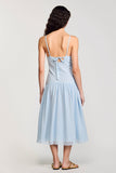 Mousseline de soie Bleu Bretelles Spaghetti Une Ligne Robe