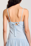 Mousseline de soie Bleu Bretelles Spaghetti Une Ligne Robe