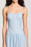 Mousseline de soie Bleu Bretelles Spaghetti Une Ligne Robe