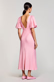 Robe en mousseline de soie rose à col carré
