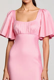 Robe en mousseline de soie rose à col carré