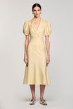 Jaune Col V Manches Courtes Robe