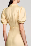 Jaune Col V Manches Courtes Robe