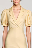 Jaune Col V Manches Courtes Robe