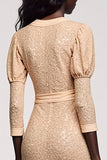 Jacquard abricot col en V fourreau robe
