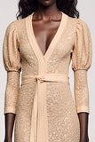Jacquard abricot col en V fourreau robe