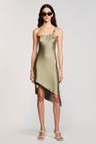 Satin olive une épaule fourreau robe