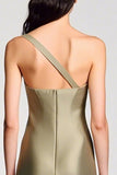Satin olive une épaule fourreau robe