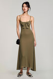 Olive mousseline de soie spaghetti bretelles robe avec nœud papillon