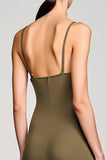 Olive mousseline de soie spaghetti bretelles robe avec nœud papillon