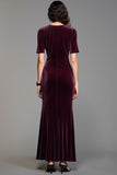 Robe à col carré en velours bordeaux