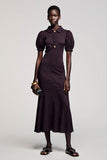Jacquard violet foncé Une ligne Robe d’invitée de mariage midi