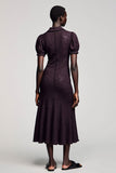 Jacquard violet foncé Une ligne Robe d’invitée de mariage midi
