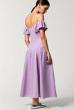 mousseline de soie violet épaule dénudée une robe d’invitée de mariage ligne