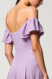 mousseline de soie violet épaule dénudée une robe d’invitée de mariage ligne