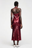 Robe d’invitée de mariée scintillante à paillettes rouge foncé