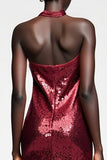 Robe d’invitée de mariée scintillante à paillettes rouge foncé