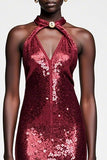 Robe d’invitée de mariée scintillante à paillettes rouge foncé