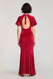 Robe d’invité de mariage à col en V rouge en velours avec fente