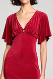 Robe d’invité de mariage à col en V rouge en velours avec fente