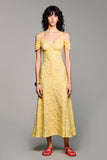 Épaule froide Une ligne Jacquard jaune Robe d’invitée de mariée