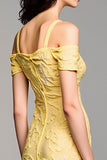 Épaule froide Une ligne Jacquard jaune Robe d’invitée de mariée