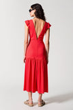 Col V Mousseline Rouge Une Ligne Robe D’invitée De Mariage