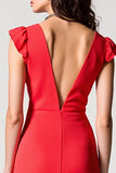 Col V Mousseline Rouge Une Ligne Robe D’invitée De Mariage
