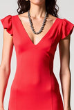 Col V Mousseline Rouge Une Ligne Robe D’invitée De Mariage