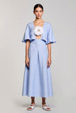 Bleu une ligne rayée 3D fleur robe d’invité de mariée
