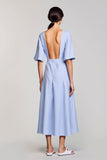 Bleu une ligne rayée 3D fleur robe d’invité de mariée