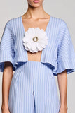 Bleu une ligne rayée 3D fleur robe d’invité de mariée