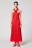 Robe d’invité de mariée en mousseline de soie rouge