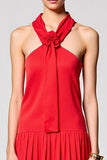 Robe d’invité de mariée en mousseline de soie rouge